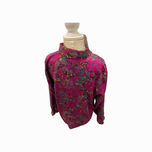Pre-Owned Medium Size Pink Floral Button-Up Blouse with Slit Knot Long Sleeve - Picture 4 of 7